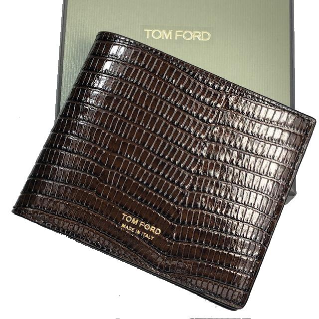 TOM FORD（トムフォード） 2つ折り財布 アリゲータ プリント ブラウン