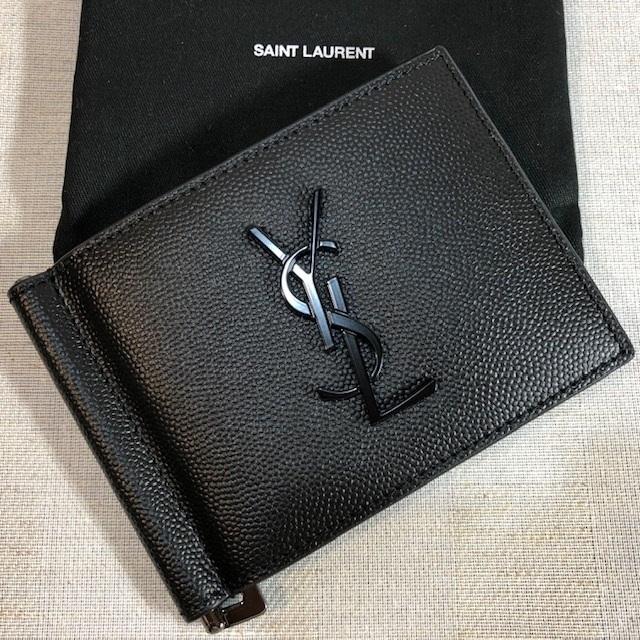 サンローラン SAINT LAURENT YSL モノグラム ロゴ エンボス レザー マネークリップ  2つ折り 財布｜moainoakubi