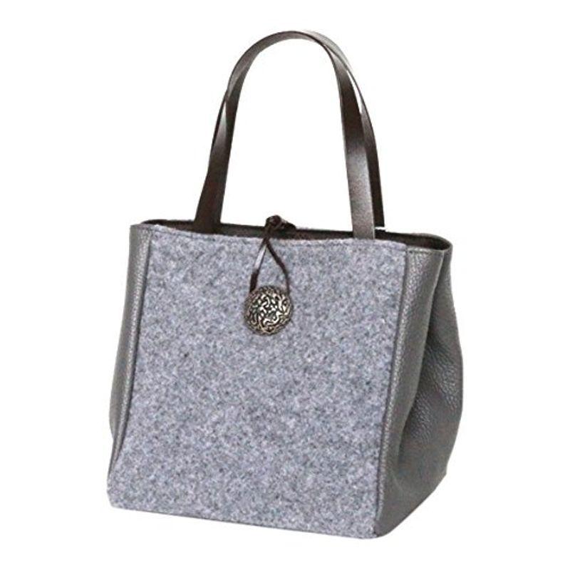 アルマトヌッティ Alma Tonutti ボタン付きレザーコンビウールバッグ (パールグレー)