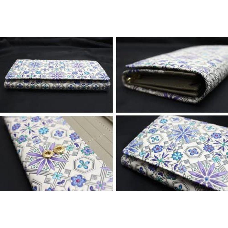 浅草文庫 花菱 日本製 かぶせ 長財布 本革 江戸小紋 小銭入れ有り (BLUE) 花菱 日本製 かぶせ 長財布 本革 江戸小紋 小銭入れ有り BLUE