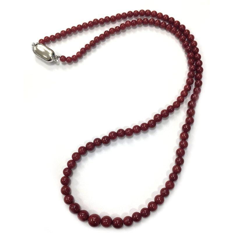 イタリア産 赤 珊瑚 サンゴ 丸玉 3-6.5mm ネックレス シルバー 御守り 幸運 プレゼント レディースアクセサリー