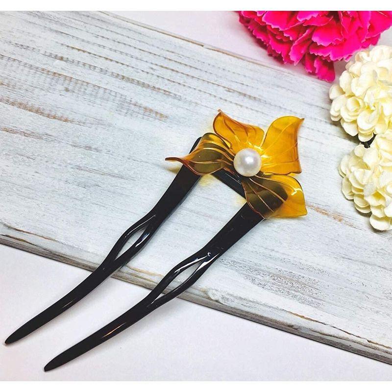 最新 天然工房 べっこう屋さん 本べっ甲 ピン かんざし アシンメトリー 白甲 花 デザイン 淡水 パール 付き 和装 髪飾り (結婚式 留袖 訪 【YWU1043611665】(37334円)
