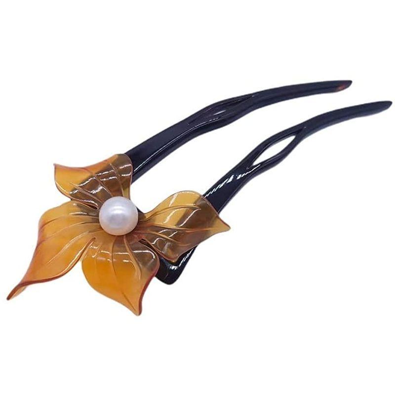最新 天然工房 べっこう屋さん 本べっ甲 ピン かんざし アシンメトリー 白甲 花 デザイン 淡水 パール 付き 和装 髪飾り (結婚式 留袖 訪 【YWU1043611665】(37334円)