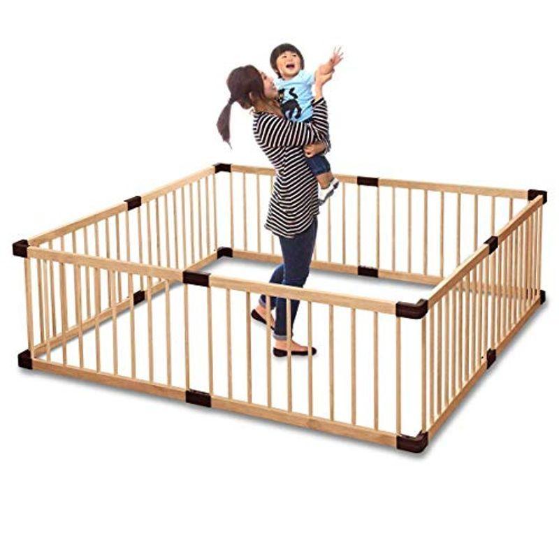 RiZKiZ 木製ベビーサークル 167cm×167cm×55cm ナチュラル 8枚セット 大きさ、形組み換え可能 簡単設置