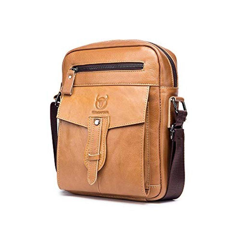 Whatna 牛革ショルダーバッグ メンズ メッセンジャーバッグ 縦型 小さめ ビジネスバッグ 9.7インチipad収納可 本 革通勤 通学