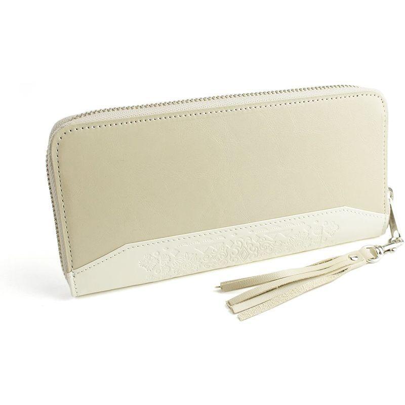 パッカパッカ pacca pacca 日本製 本革 長財布 ラウンドファスナー アラベスク 馬革 牛革 (ホワイトベージュ) ウェア&シュー pacca 馬革 牛革 日本製 本革 長財布 ラウンドファスナー アラベスク ホワイトベージュ ウェア&シュー レザー