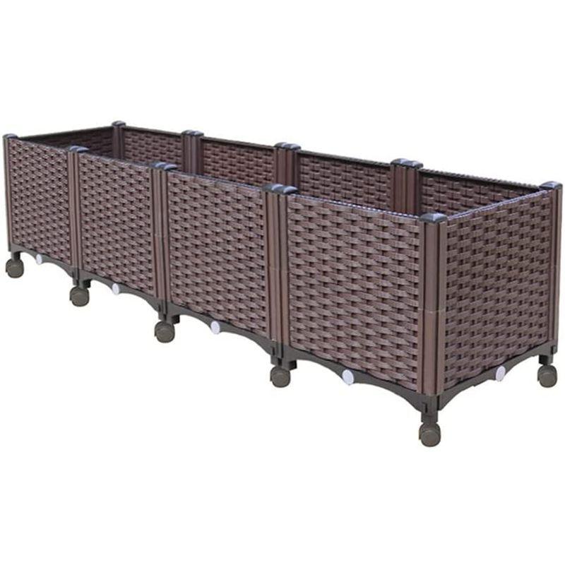 送料無料 Aeon hum 組立式ガーデンボックス プランターボックス プラスチック 園芸 鉢植え入れ 花、植物、野菜栽培 自由組立 滑車付け ブラウ 【QG1817345258】(10076円)