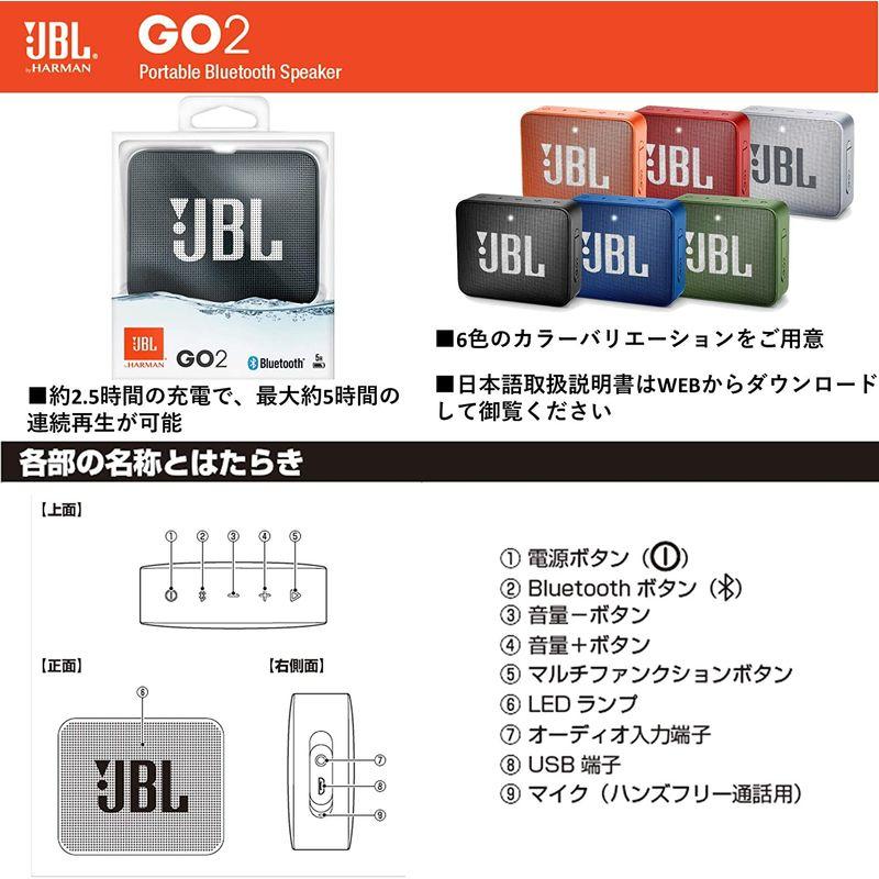 JBL GO2 Bluetoothスピーカー IPX7防水/ポータブル/パッシブラジエーター搭載 ブラック JBLGO2BLK 国内正規品｜moanashop｜03