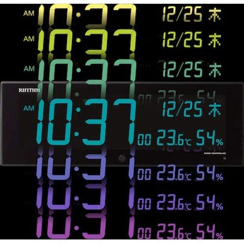 リズム(RHYTHM) 大型 掛け時計 電波時計 デジタル カラー グラデーション LED 365色 表示 黒 Iroria G 8RZ18｜moanashop｜16