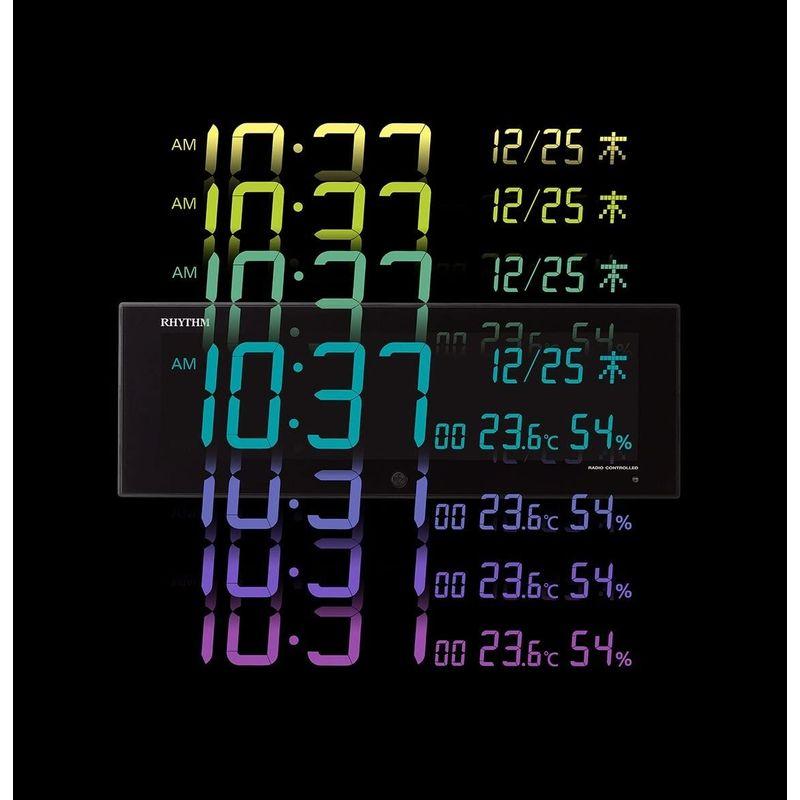 リズム(RHYTHM) 大型 掛け時計 電波時計 デジタル カラー グラデーション LED 365色 表示 黒 Iroria G 8RZ18｜moanashop｜07