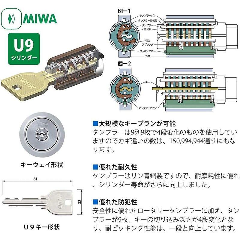 限定価格 MIWA(美和ロック) U9シリンダー LAタイプ 鍵 交換 取替え 2個同一セット MCY-143 LA/LAMA/DAステンレスへヤーラ