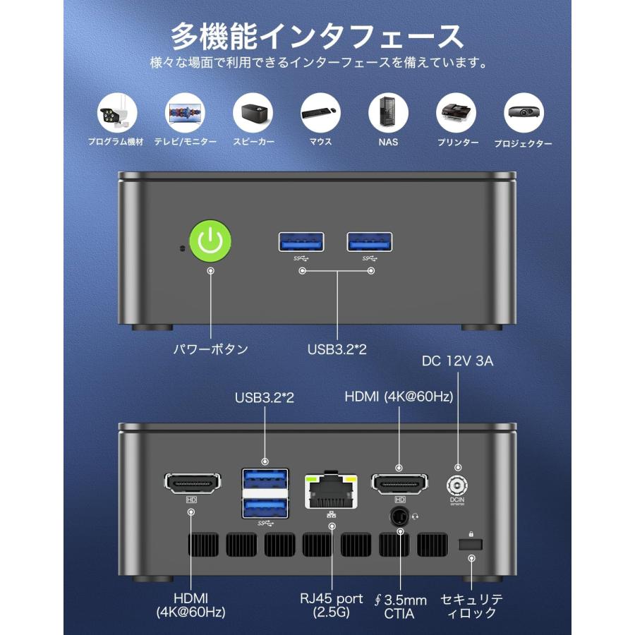 GMKtec ミニpc 最新第12世代インテルAlder Lake-N100 mini pc Windows11 Pro DDR4 16+1TB SSD 4コア/4スレッド｜moanashop｜06