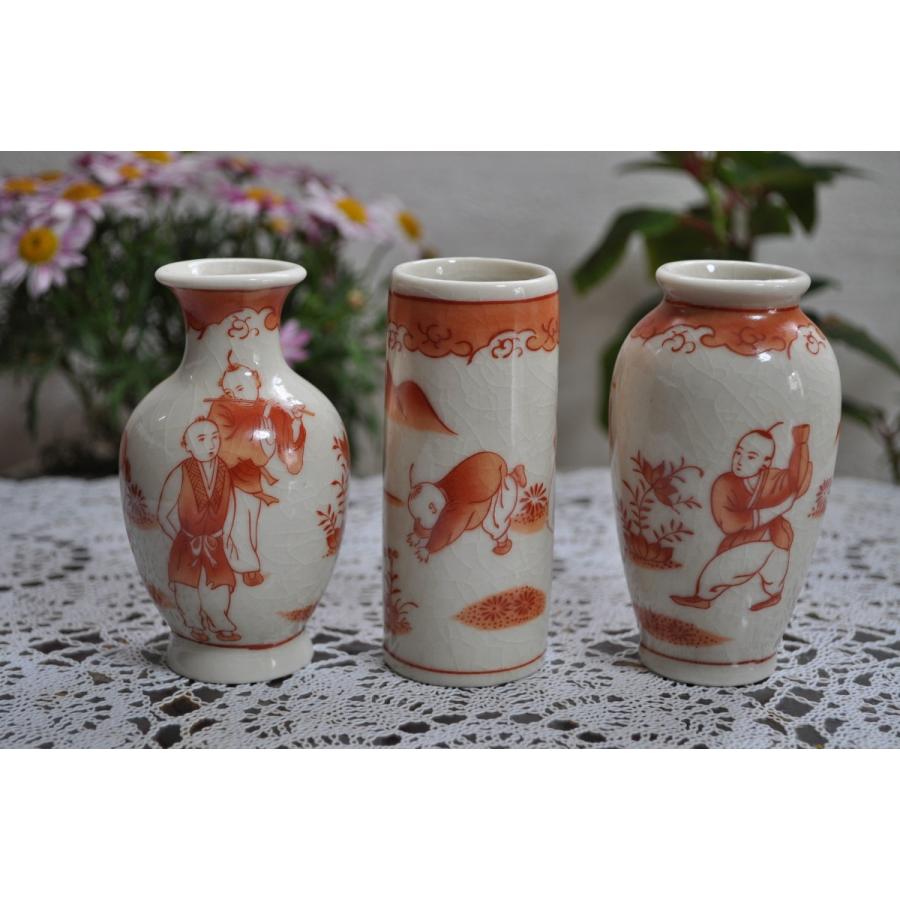 シノワズリー9.3cmH花瓶・唐子・karako・3セット花瓶・置物・飾り