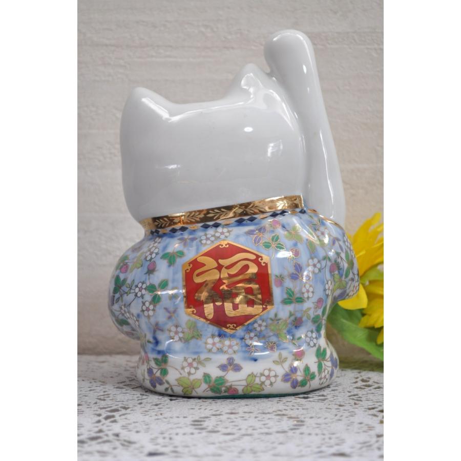 招き猫 花柄(大) 右手を上げた合格を招く招き猫・開運アップ・福猫