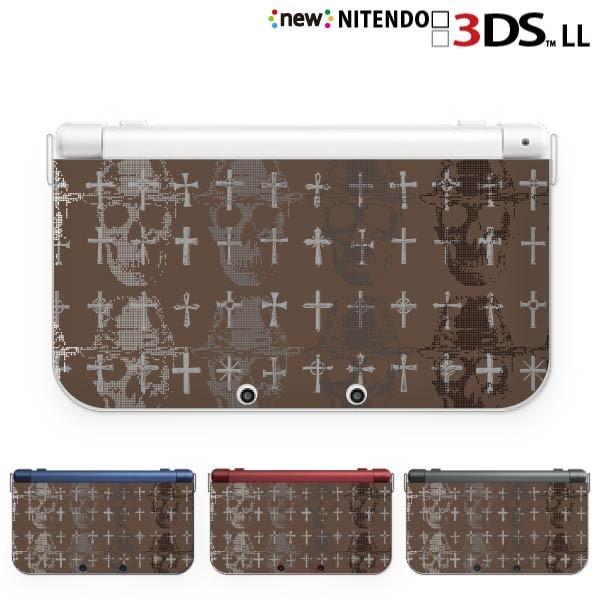 ニンテンドー new 3DS   new 3DS LL   3DS カバー ケース スカル4 骸骨 ガイコツ ドクロ 十字架 クロス アイボリー ブラック メール便送料無料