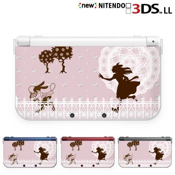 ニンテンドー new 3DS   new 3DS LL   3DS カバー ケース 少女1 ピンク ウサギ 不思議の国 カワイイ メール便送料無料