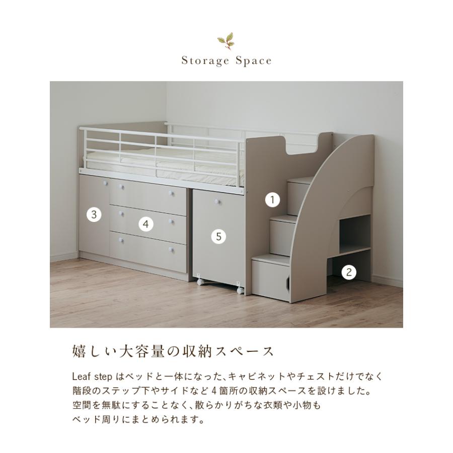 システムベッド 子供 大人用 階段付き ロフトベッド 階段 ロータイプ 木製 学習机 机付き Leaf step(リーフステップ) LVLタイプ 4色対応_22