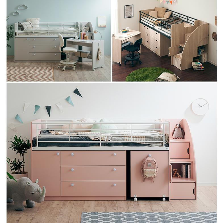 システムベッド 子供 大人用 階段付き ロフトベッド 階段 ロータイプ 木製 学習机 机付き Leaf step(リーフステップ) LVLタイプ 4色対応_8