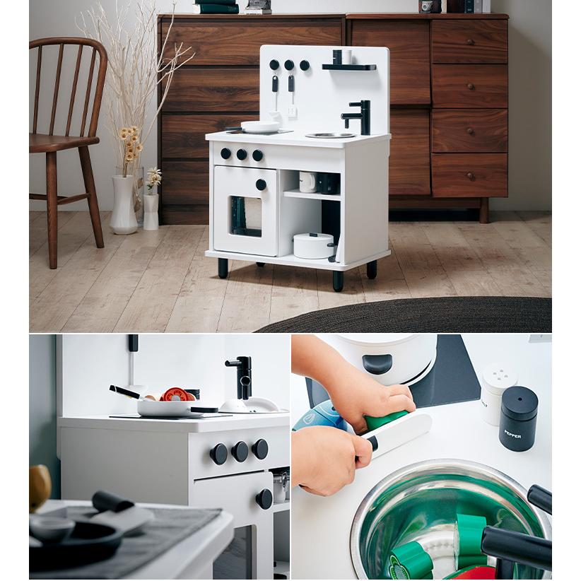 組立品 ボウル付き IHコンロタイプ おままごとキッチン ままごとキッチン おままごとセット ままごと キッチン 木製 白 黒 おしゃれ poet(ポエト) モノトーン_19