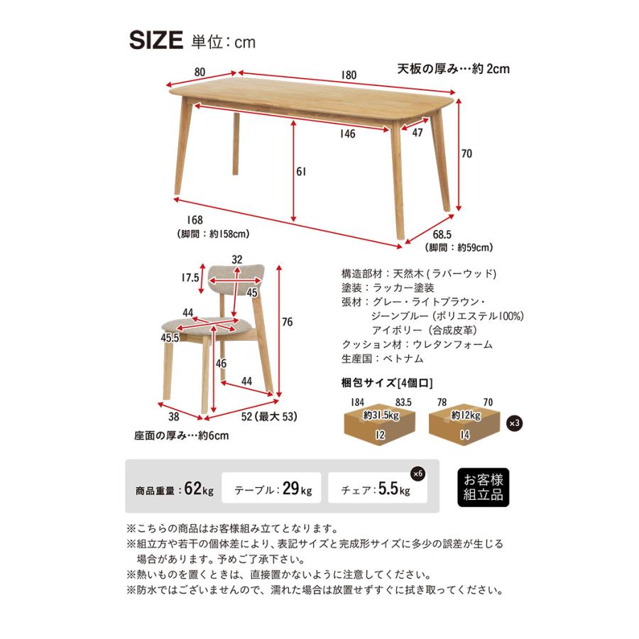 ダイニングテーブルセット ダイニングセット 幅180cm 6人用 ダイニングテーブル ダイニングチェアー ダイニングチェア おしゃれ 7点セット Cocotte2(ココット2)｜mobel｜06