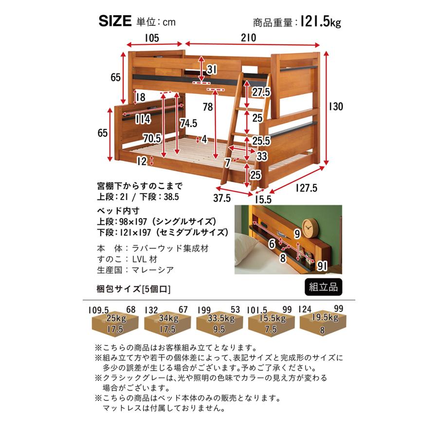 下段セミダブル 耐荷重700kg 二段ベッド 子供用ベッド シングル セミダブル 子供部屋 おしゃれ 宮付き 下段SD 2段ベッド Creil Better(クレイユ ベター) 3色対応｜mobel｜02