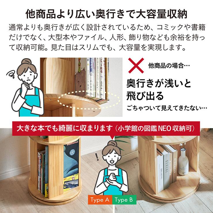 smart-i 【図鑑対応】絵本棚 絵本ラック 回転 スリム 木製 おしゃれ 3