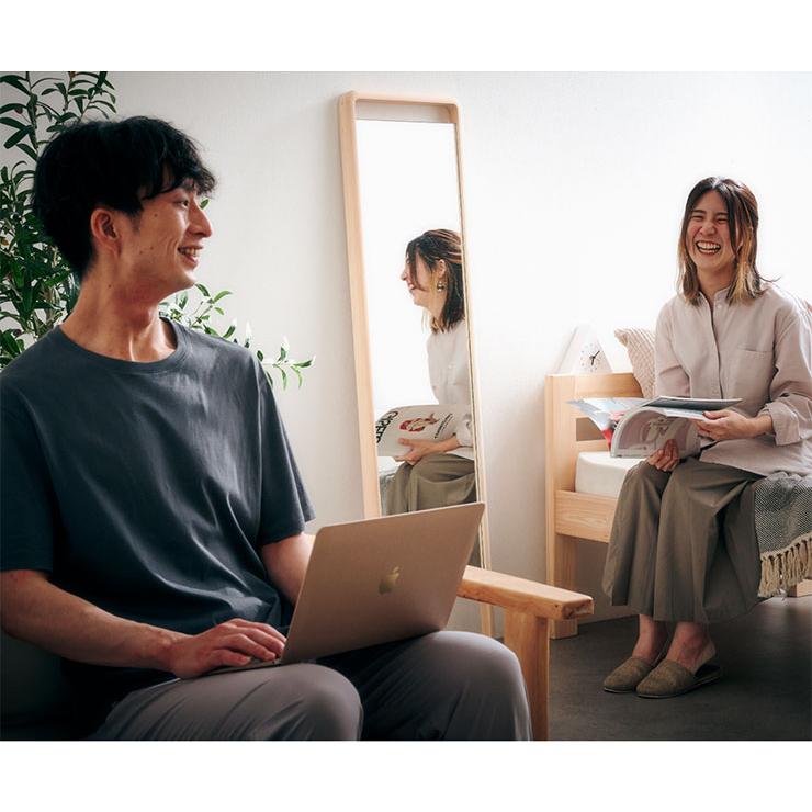 日本製 国産ひのき材フレーム 姿見 薄型 鏡 全身鏡 スタンドタイプ 立てかけ式 スタンドミラー 檜 木製 北欧 フロアミラー Hinoki Wood スタンダード W46xH180_6