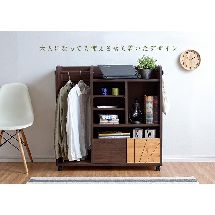 子供部屋 インテリア 収納 棚 スリム キャスター付き 国産 ランドセルラック ramo ラーモ 幅100cm ナチュラル/ダークブラウン フルスライドレール_17