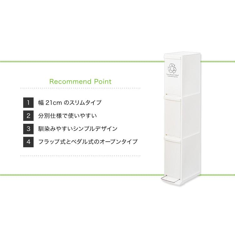 ダストボックス ゴミ箱 3分別 スリム ふた付き 日本製 30L 30リットル オープンタイプ ホワイト シンプル おしゃれ コンパクト 分別式 Cocod(ココド) 3段 幅21cm_4