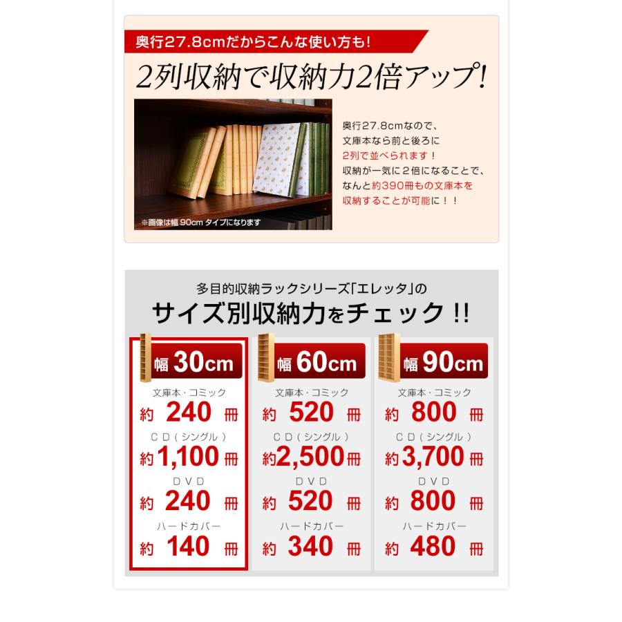 本棚 マガジンラック ブックラック 書棚 大容量 薄型 おしゃれ シェルフ スリム 木製 ハイタイプ コミック 漫画 可動棚 幅30cm Retta(レッタ) 3色対応 | ブランド登録なし | 15
