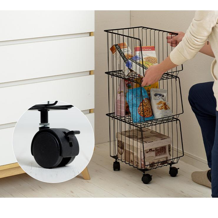 キャスター付き 3段 スチール 収納ボックス コンパクト キッチン