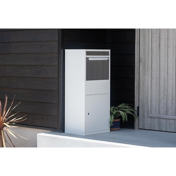 ポスト付き 置き型 一戸建て用 防水 スタンド 宅配ボックス 棚付き 郵便ポスト 郵便受け カギ付き 玄関 おしゃれ 2色対応 デリバリーボックス PST-216SV | 東谷 | 19