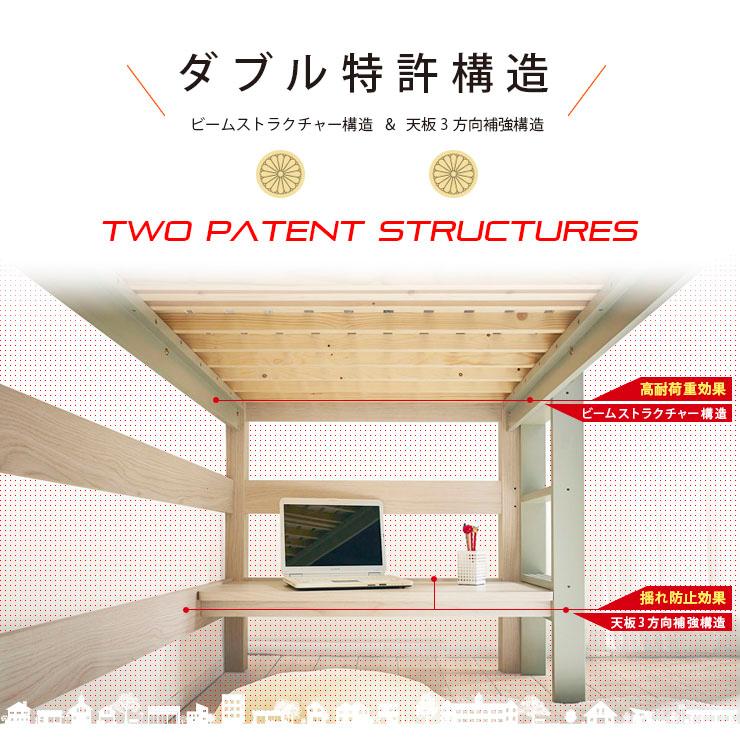 特許構造 ロフトベッド システムベッド ロフトベット デスク 子供 ロー