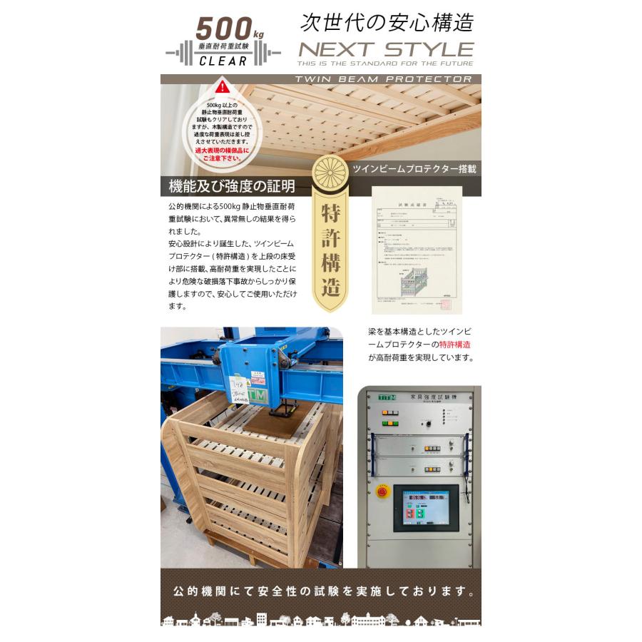 特許 超耐震構造 二段ベッド 2段ベッド シングルサイズ ロータイプ すのこ マットレス おしゃれ ROUNDY(ラウンディ) ＋ マットレス COZY Sサイズセット 4色対応_15