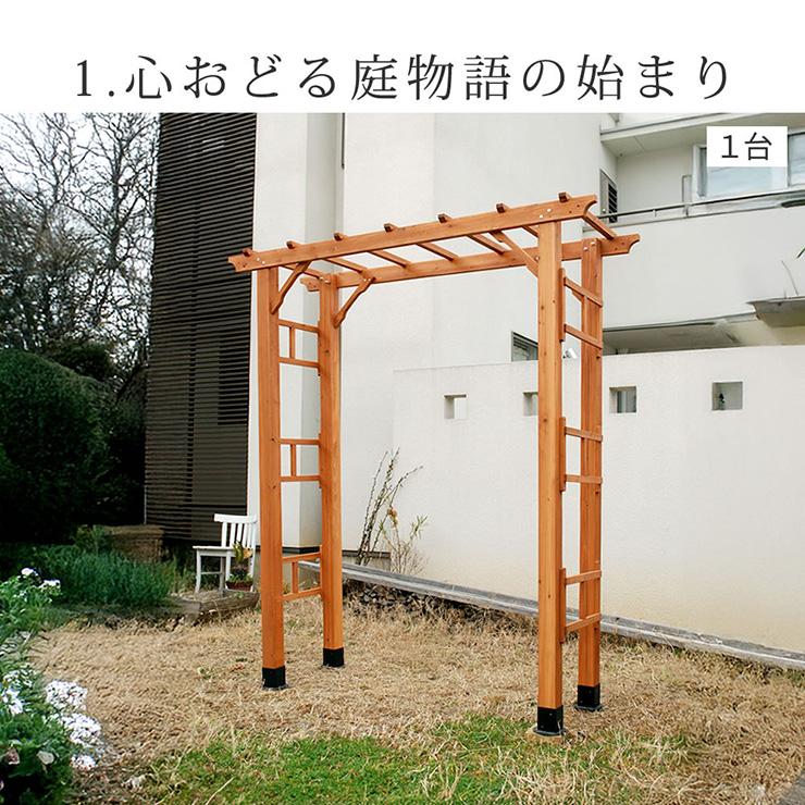 ガーデンファニチャー おしゃれ つるバラ 藤たな 北欧 屋外 天然木製 190 2台組 埋め込み金具セット Flex Pergola(フレックス パーゴラ)_5