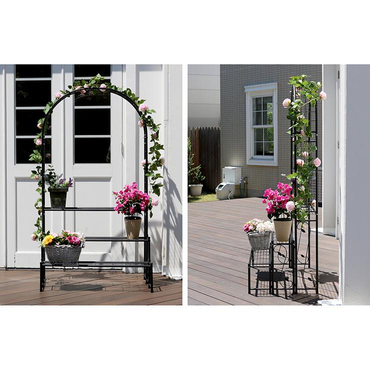 ガーデンファニチャー おしゃれ アーチ付フラワーラック 3段ラック フラワーアーチ ガーデンアーチ 花壇 花台 丈夫 園芸用品 つるバラ 庭 門 玄関 組み立て品 | ブランド登録なし | 06