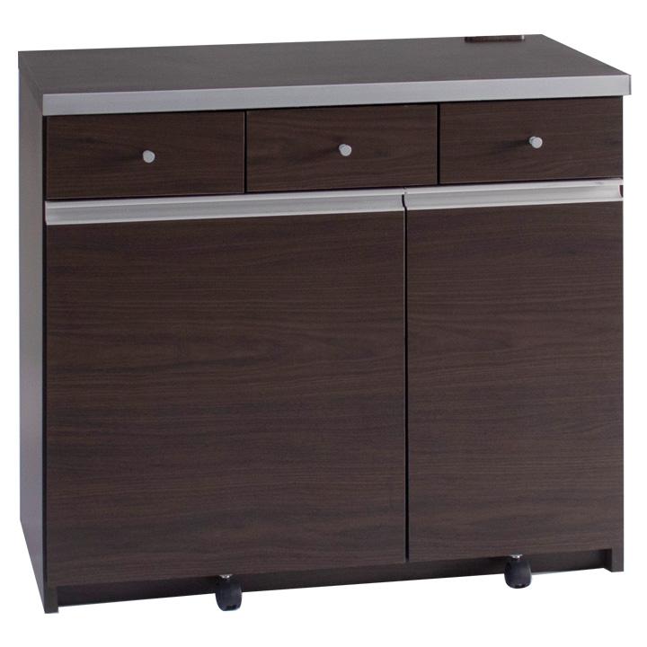 【4/22までの出品】木製引き出しキッチンカウンターゴミ箱3個付き２口コンセント 日本製 完成品 ペール3個付き キッチン収納 幅90cm キッチンカウンター
