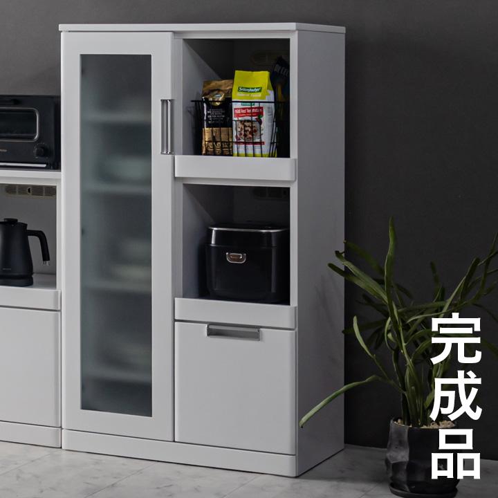 完成品 鏡面ホワイト レンジ台 幅70cm レンジラック レンジ収納 レンジボード 食器棚 キッチンボード 70幅 ロータイプ 収納ラック 棚 引き出し おしゃれ Nアクア | 