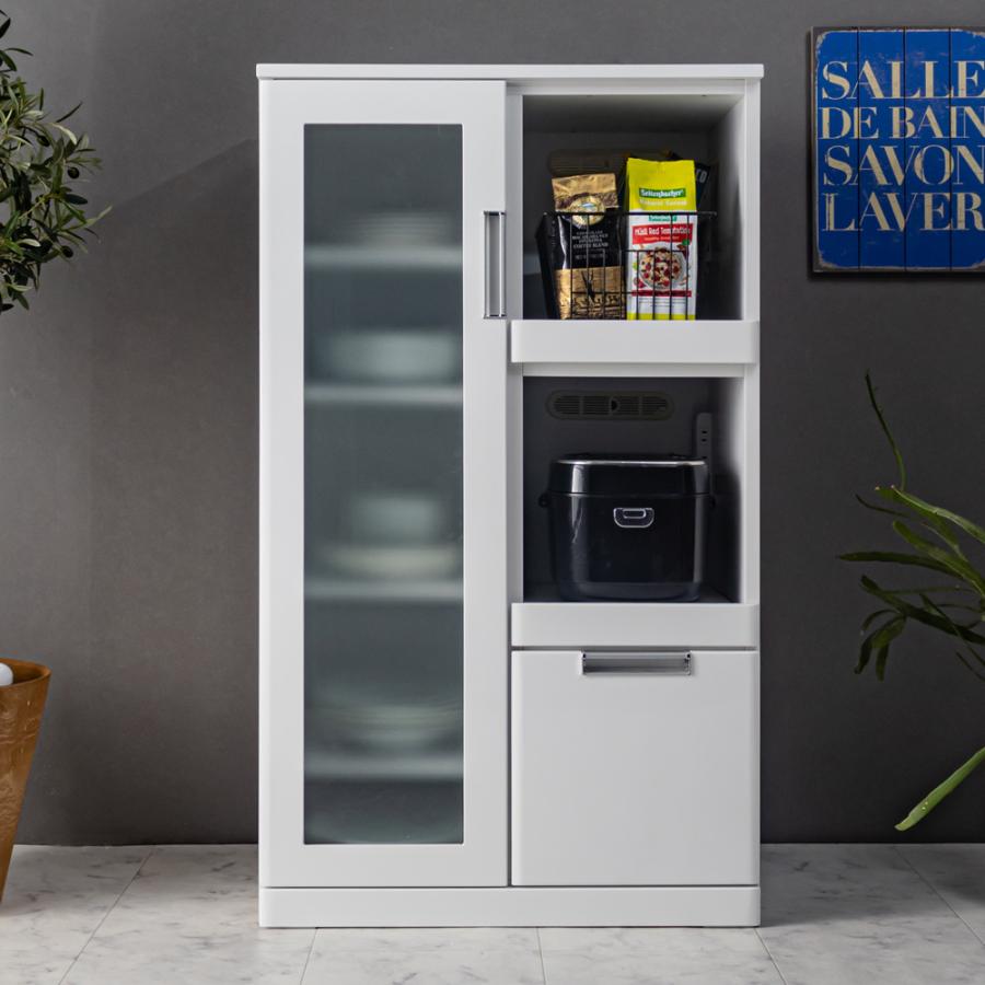 完成品 鏡面ホワイト レンジ台 幅70cm レンジラック レンジ収納 レンジボード 食器棚 キッチンボード 70幅 ロータイプ 収納ラック 棚 引き出し おしゃれ Nアクア |  | 08