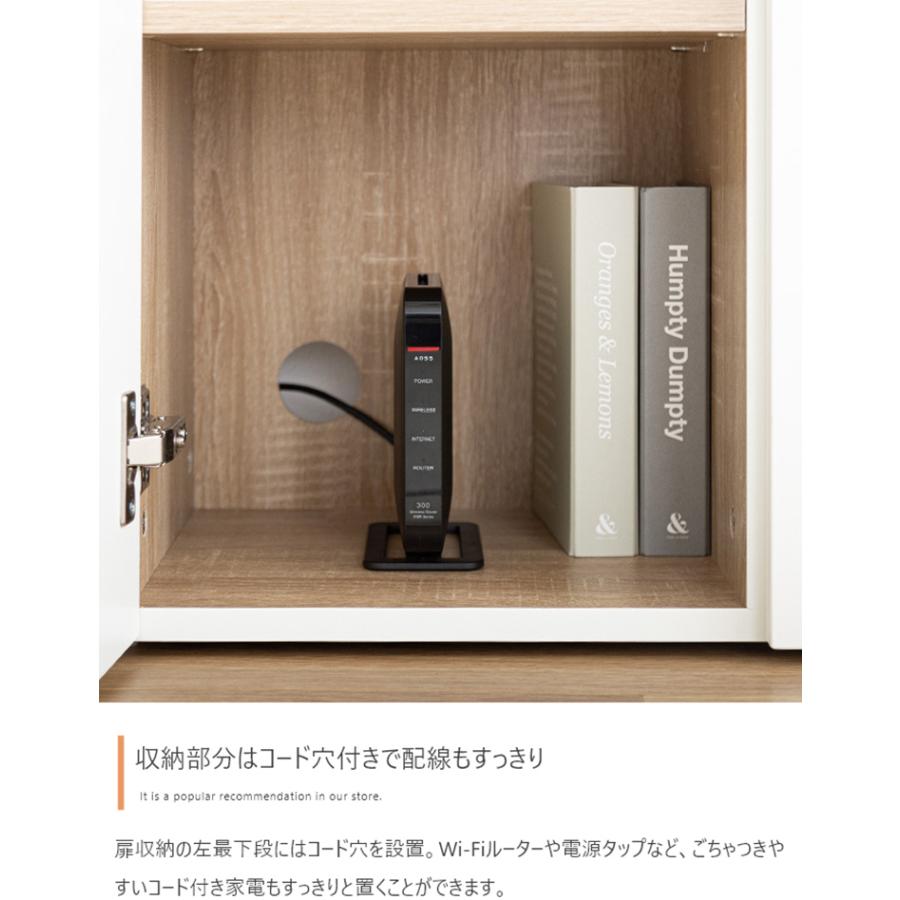 収納家具 おしゃれ Canon キャビネット 幅96cm シェルフ 可動棚 カウンター コンパクト リビング ディスプレイ 大容量 薄型 木目調 ノイズレスデザイン 組立式_9