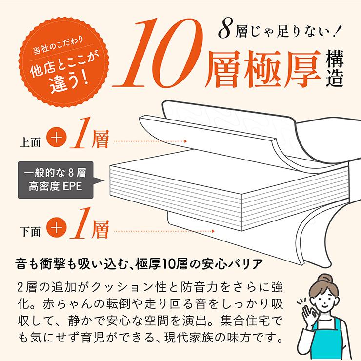 【10層超極厚構造】プレイマット 折りたたみ シームレスタイプ 160x200 赤ちゃん ベビーマット おしゃれ キッズマット 厚み4cm Mosto(モスト) 4色対応_7