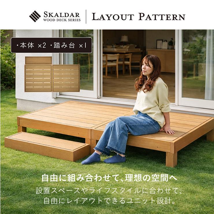 人工木 ウッドデッキ 90×90cm 本体 正方形 連結可能 ガーデンデッキ ウッドテラス 屋外 庭 バルコニー DIY 高耐久 Skaldar スカルダー 本体6個セット 4色対応