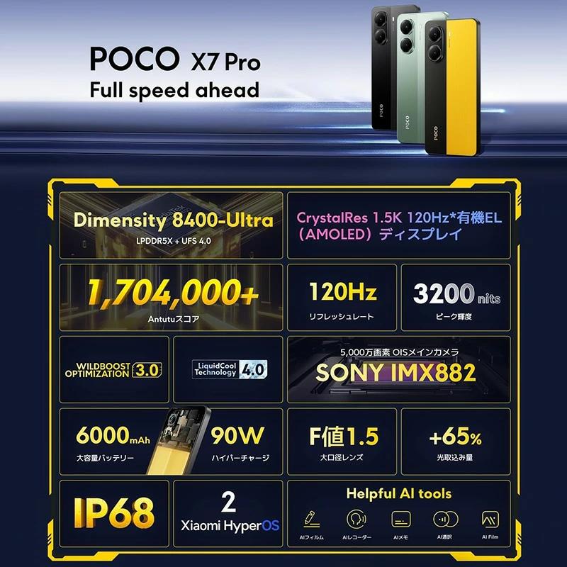 Xiaomi POCO X7 Pro 512GB SIMフリー グリーン MZB0J1HJP Xiaomi POCO X7 Pro 512GB SIMフリー グリーン MZB0J1HJP