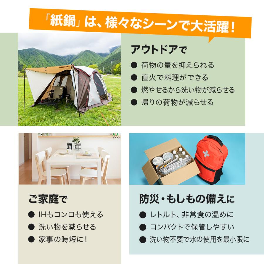 紙鍋 2000cc 組み立て式 フタ付き 蓋 アウトドア キャンプ 鍋 ラーメン