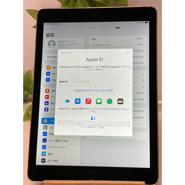 Wi-Fiモデル★ Apple iPad Air 2 Wi-Fiモデル 64GB MGKL2J/A A1566 スペースグレイ ios 15.8.7 タブレット本体 A1200 | iPad Air | 04