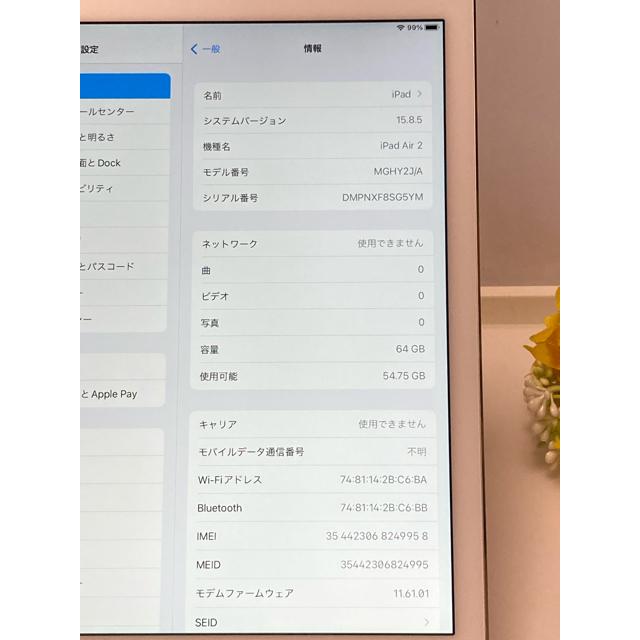 ソフトバンク Apple iPad Air 2 シルバー 64GB MGHY2J/A 制限〇 Wi-Fi+Cellular A1567 タブレット本体 A1201 | iPad Air | 05