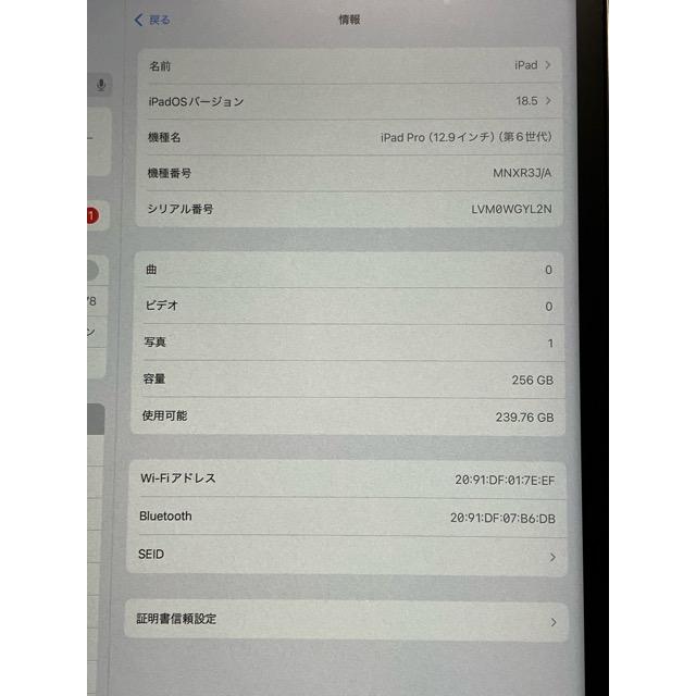 美品 Apple iPad Pro 12.9 第6世代 (M2)  MNXR3J/A 256GB スペースグレイ Wi-Fiモデル ケース付き★ バッテリー95％良好！ A2436 | iPad Pro | 03