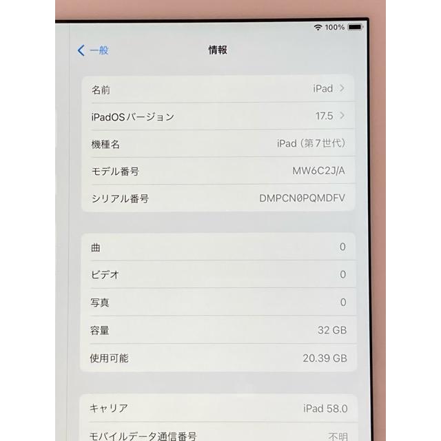 ソフトバンク SIMフリー iPad 第7世代 Wi-Fi + Cellular 32GB シルバー MW6C2J/A A2198 動作確認済 バッテリー93％良好★ A6803 | iPad | 08