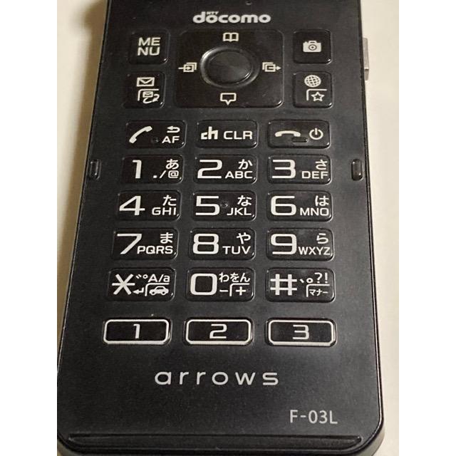 arrows ドコモ SIMフリー ケータイ F-03L ブラック☆ 4G ガラホ 初期化