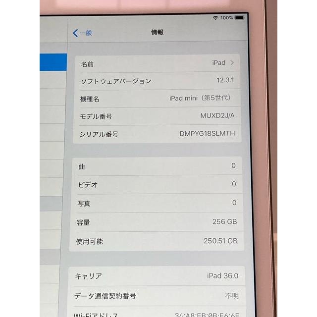 新品同様☆ アップル ドコモ SIMフリー iPad mini5 Wi-Fi+Cellular 256GB MUXD2J/A 7.9インチ バッテリー100％★ A7699 | iPad mini | 07